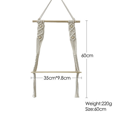 Viena/divslāņu makrama piekaramie plaukti Peldošais plaukts augiem Koka sienas plaukts guļamistabai, viesistabai Boho mājas dekors
