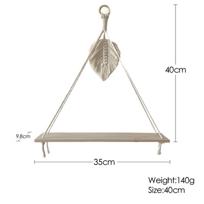 Viena/divslāņu makrama piekaramie plaukti Peldošais plaukts augiem Koka sienas plaukts guļamistabai, viesistabai Boho mājas dekors