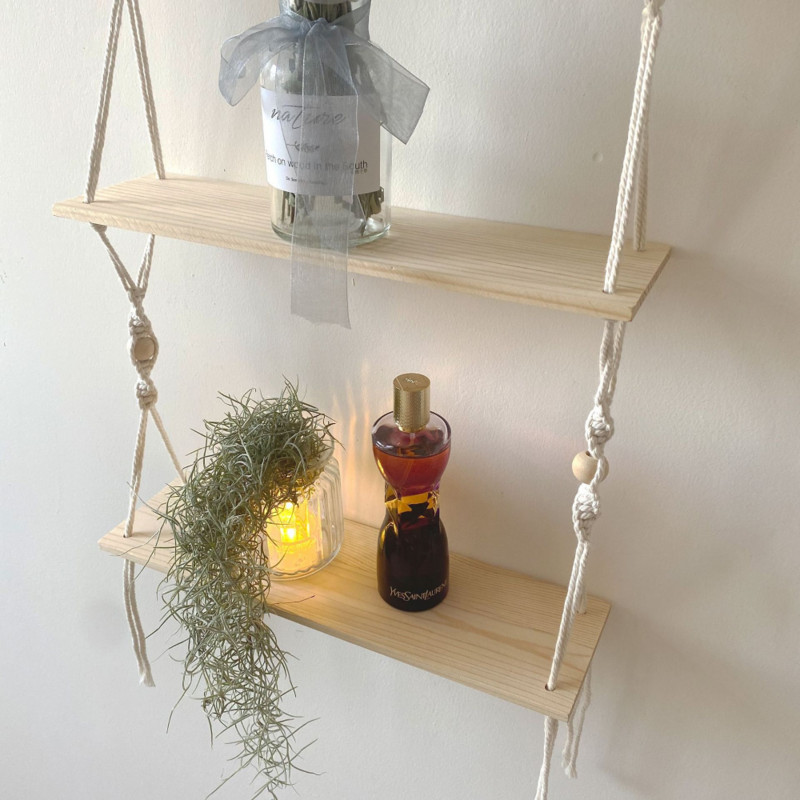 Viena/divslāņu makrama piekaramie plaukti Peldošais plaukts augiem Koka sienas plaukts guļamistabai, viesistabai Boho mājas dekors