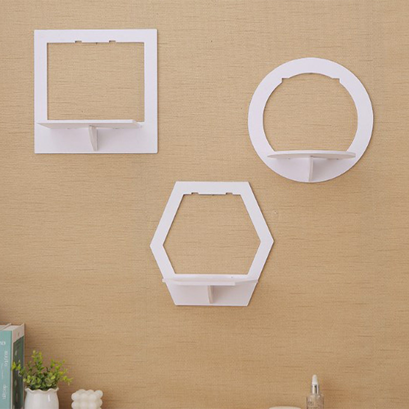 Sešstūra sienas dekoratīvais plaukts ar perforatoru bezmaksas nakts displeja statīvs Sienas puķu podu turētājs TV fons viesistabas sienas pakaramais