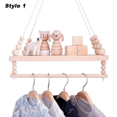 1Gb Ziemeļvalstu sienas iekarināmas krelles, koka dēļa foto rekvizīti Bērnu istabas glabāšanas plaukts ar dvieļu kātu