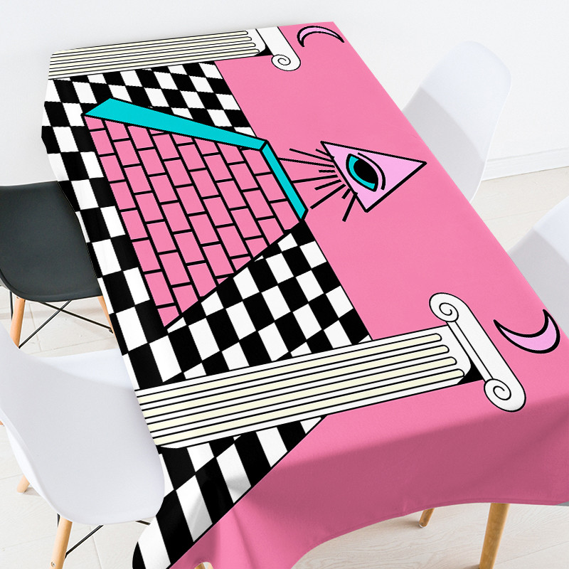 Ģeometriski svītrains režģis kāzu dekorācijas galdauts ūdensizturīgs telpu dekorējums estētisks izšūts galdauts galdauts