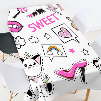 Rajzfilm anime állat étkező asztal borítás szoba dekoráció esztétikus terítő vízálló party terítő fehér terítő