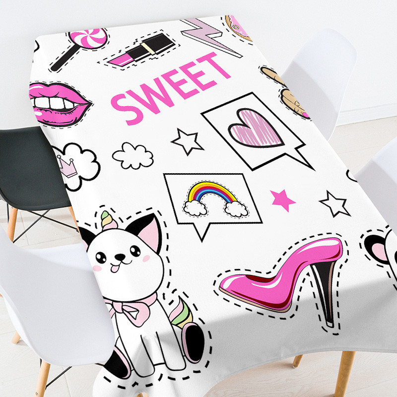 Rajzfilm anime állat étkező asztal borítás szoba dekoráció esztétikus terítő vízálló party terítő fehér terítő