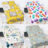 Karikatūras ģeometrijas skolas piederumi galdauts ballīšu galdauts pusdienu galda dekors balts galdauts izšūts galdauts