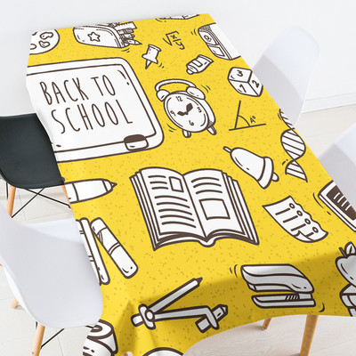 Karikatūras ģeometrijas skolas piederumi galdauts ballīšu galdauts pusdienu galda dekors balts galdauts izšūts galdauts