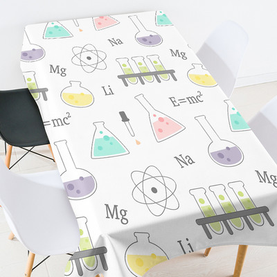 Karikatūras ģeometrijas skolas piederumi galdauts ballīšu galdauts pusdienu galda dekors balts galdauts izšūts galdauts