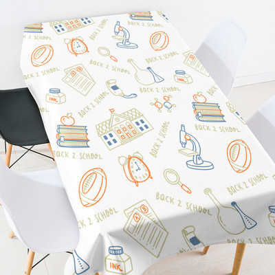 Karikatūras ģeometrijas skolas piederumi galdauts ballīšu galdauts pusdienu galda dekors balts galdauts izšūts galdauts