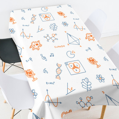 Karikatūras ģeometrijas skolas piederumi galdauts ballīšu galdauts pusdienu galda dekors balts galdauts izšūts galdauts