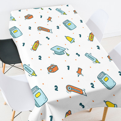 Karikatūras ģeometrijas skolas piederumi galdauts ballīšu galdauts pusdienu galda dekors balts galdauts izšūts galdauts