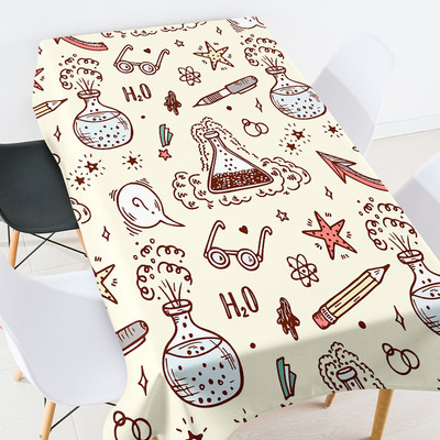 Karikatūras ģeometrijas skolas piederumi galdauts ballīšu galdauts pusdienu galda dekors balts galdauts izšūts galdauts