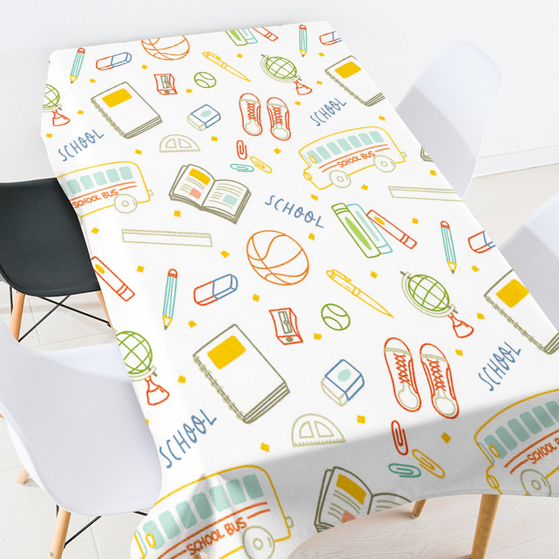 Karikatūras ģeometrijas skolas piederumi galdauts ballīšu galdauts pusdienu galda dekors balts galdauts izšūts galdauts