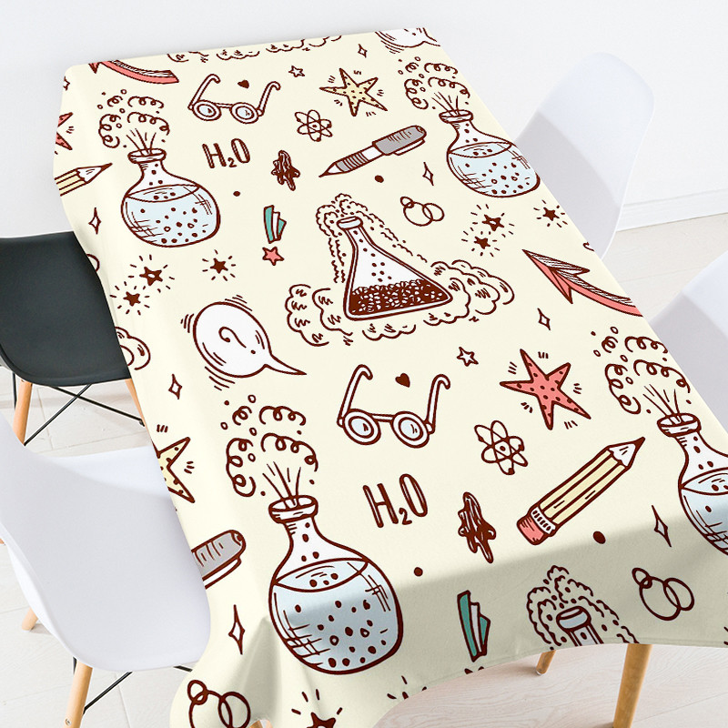 Karikatūras ģeometrijas skolas piederumi galdauts ballīšu galdauts pusdienu galda dekors balts galdauts izšūts galdauts