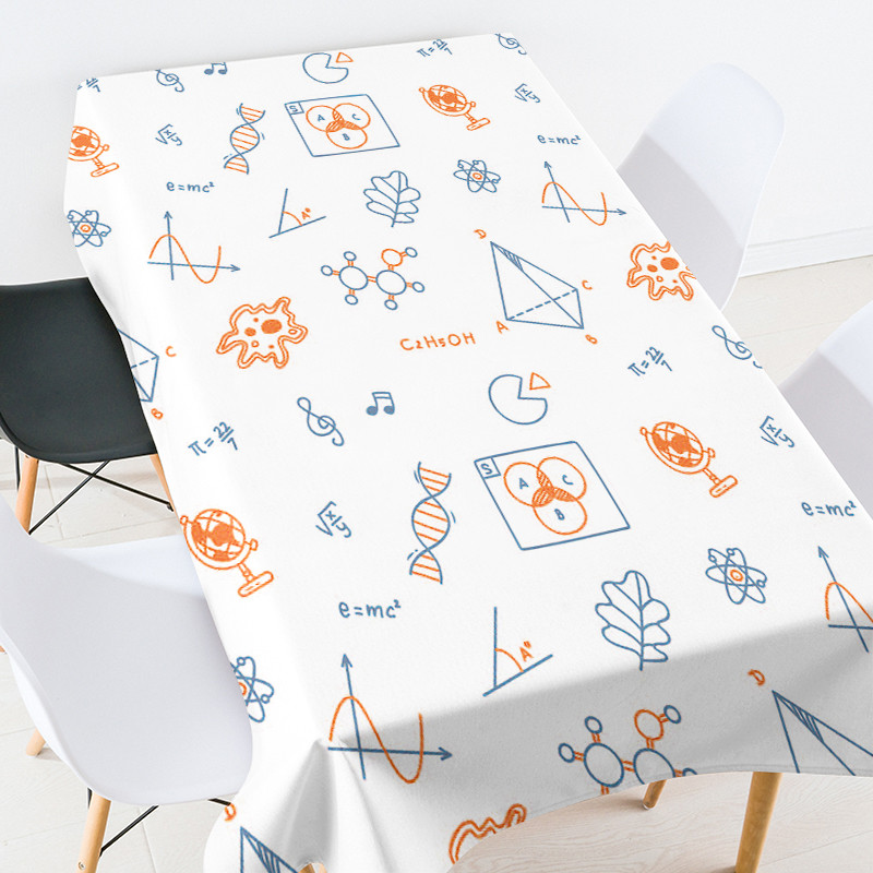 Karikatūras ģeometrijas skolas piederumi galdauts ballīšu galdauts pusdienu galda dekors balts galdauts izšūts galdauts