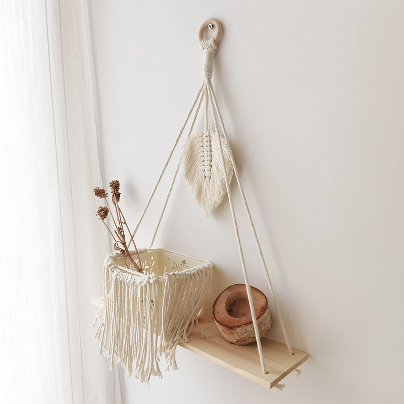 Macrame Boho polc dekor fali polcok dekoratív szoba dekor fali polc hálószoba függő dekoráció folyóirat állvány virágállvány