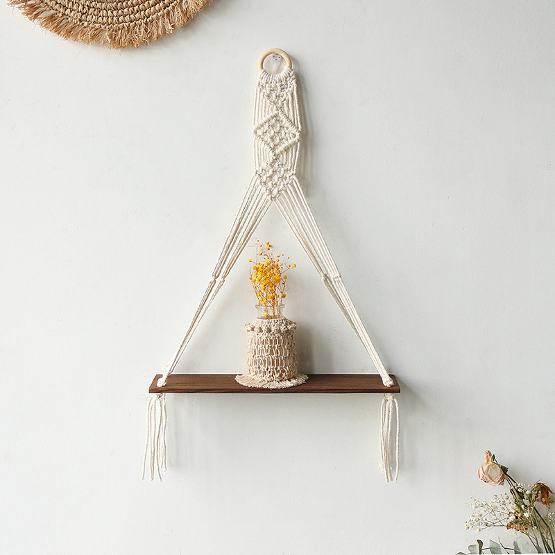 Macrame Boho polc dekor fali polcok dekoratív szoba dekor fali polc hálószoba függő dekoráció folyóirat állvány virágállvány