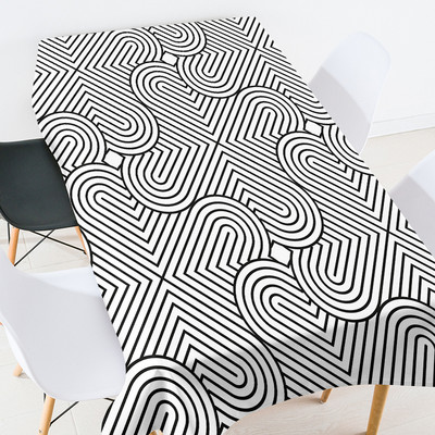 Ģeometriskas svītras pusdienu galda dekorēšana kāzu dekorēšana kafijas galdiņš viesistabai mežģīņu galdauts rūtains galdauta mētelis