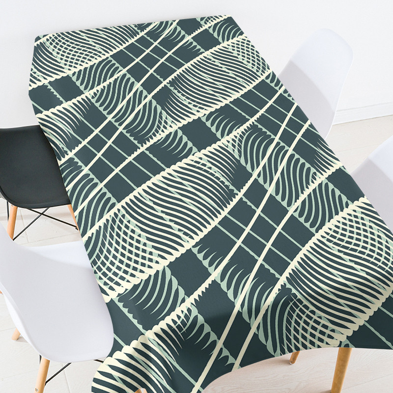 Ģeometriskas svītras pusdienu galda dekorēšana kāzu dekorēšana kafijas galdiņš viesistabai mežģīņu galdauts rūtains galdauta mētelis