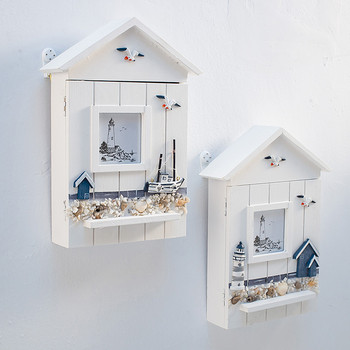 Средиземноморски стил Дървена морска кула Seabird Къща Кутия за ключове Шкаф за стена Висяща кутия за съхранение на ключове Калъф Занаятчийски подаръци Домашен декор