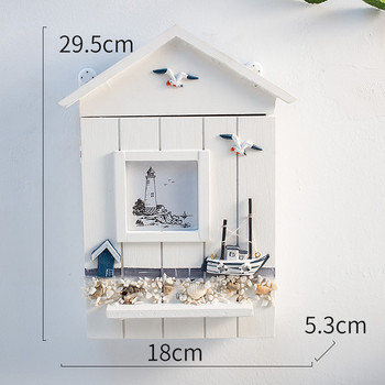 Mediterranean Sea Style Wood Seabird Sea Tower House Κουτί κλειδιού Ντουλάπι τοίχου Κρεμαστό κουτί αποθήκευσης κλειδιών Θήκη χειροτεχνίας Δώρα Διακόσμηση σπιτιού