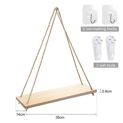 Augstākās kvalitātes koka šūpoles piekaramie virve Pie sienas stiprināmi peldošie plaukti Augu puķu pods Koka šūpoles piekaramie peldošie plaukti Vannas istabas plaukts