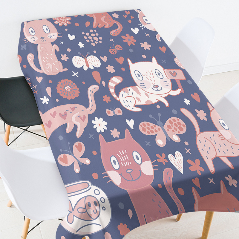 Animacinių filmų anime gyvūnų nėrinių staltiesė valgomojo stalo apdaila vandeniui atspari staltiesė staltiesė stačiakampė violetinė staltiesė