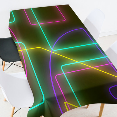 Krāsu fluorescējošas līnijas galdauts taisnstūrveida istabas dekors estētisks pusdienu galda apdare galdautu komplekts piknika sega