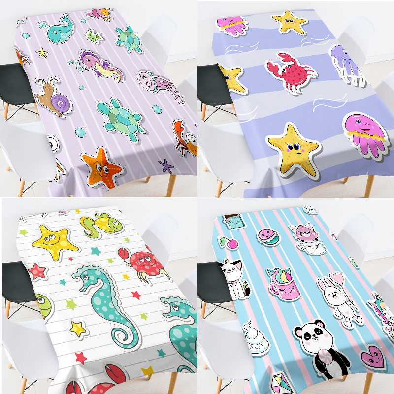 Multfilmu anime dzīvnieku kāzu dekorēšana Prettraipu galdautu galdautu komplekts taisnstūra galdauta galdauta kāzu dekorēšana