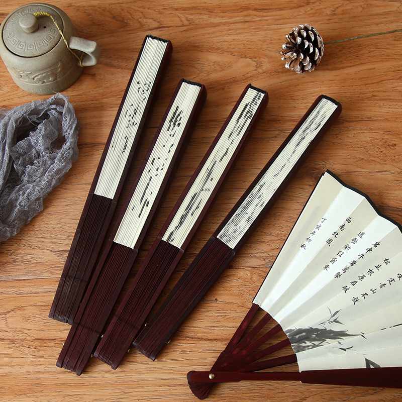 1Gb Retro salokāms zīda ventilators ķīniešu stila dekoratīvs vīriešu kabatas bambusa rokturis, rokā turams ventilatoru ballīte, kas dod priekšroku mājas dekorēšanai