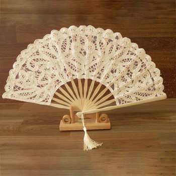 1Pcs бродерия китайски танц ръчен вентилатор парти сватба абитуриентски бамбук ръчно сгъваема дантелена тъкан ретро занаятчийски подарък фен декорация на дома