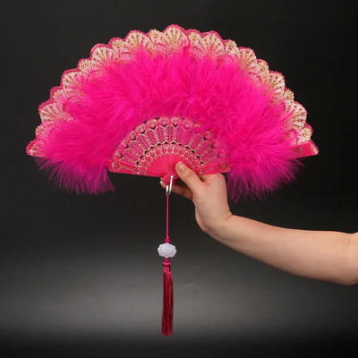 Lolitos plunksnų sulankstomas vėduoklė Japoniška saldi fėja mergaitė tamsiai gotikos stiliaus šokių rankinė ventiliatorius su pakabuku dovana vestuvių vakarėlio dekoracija