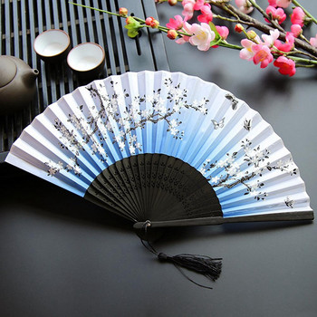 Китайски японски сгъваем вентилатор с дървена дръжка Класически танцов вентилатор с висококачествен пискюл Elegent женски вентилатор