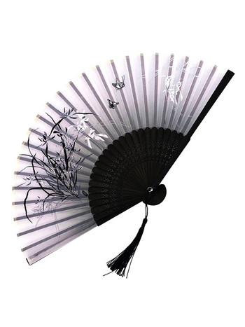 Китайски японски сгъваем вентилатор с дървена дръжка Класически танцов вентилатор с висококачествен пискюл Elegent женски вентилатор