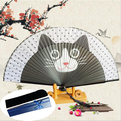 Mačka, kineski crtani film, svilene moderne ručne lepeze u japanskom stilu, popularne lepeze za mace, ručne sklopive lepeze za djevojke