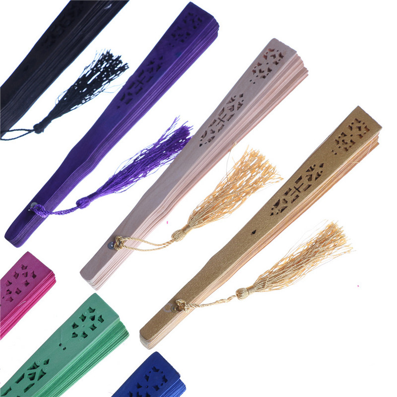 Divat esküvői kézi illatos party faragott bambusz összecsukható ventilátor kínai fa legyező Vintage üreges ókori összecsukható ventilátor