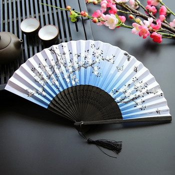 Китайски японски сгъваем вентилатор с дървена дръжка Класически танцов вентилатор с пискюл Елегантен женски вентилатор Парти Art Craft Gift Декорация на дома