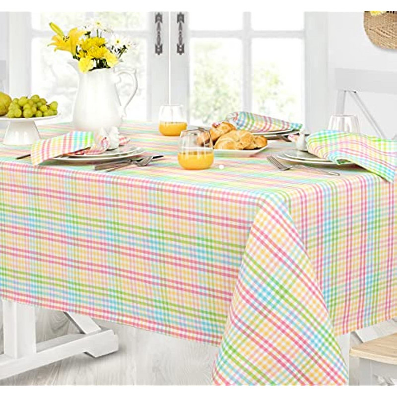Tavaszi és nyári cukorka szőtt kockás pamut szövet terítő pasztell több kockás kockás kockás szőtt terítő lakberendezés