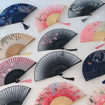 Vintage μεταξωτό πτυσσόμενο ανεμιστήρα χεριών μπαμπού κινέζικο ύφασμα μοτίβο ανεμιστήρα τέχνης Χειροτεχνία Ιαπωνική διακόσμηση σπιτιού Πτυσσόμενος ανεμιστήρας χεριών νύφης