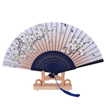 Винтидж копринено сгъваемо ръчно ветрило Бамбуково ветрило от китайски плат Art Craft Японска декорация за дома Булка Сгъваемо ръчно ветрило