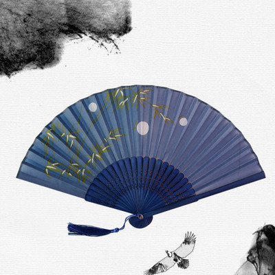 Vintažinis šilkas, sulankstomas rankų vėduoklė Bambuko kiniškas audinys ventiliatoriaus raštas Menas amatai japonų apdaila Namų nuotaka sulankstoma rankų vėduoklė