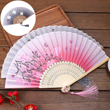 Vintage Μεταξωτός Πτυσσόμενος Βεντάλια Ρετρό Κινεζική Ιαπωνική φούντα μπαμπού Plum Blossom Dance Hand Fan Gift Craft Στολίδι Διακόσμηση σπιτιού