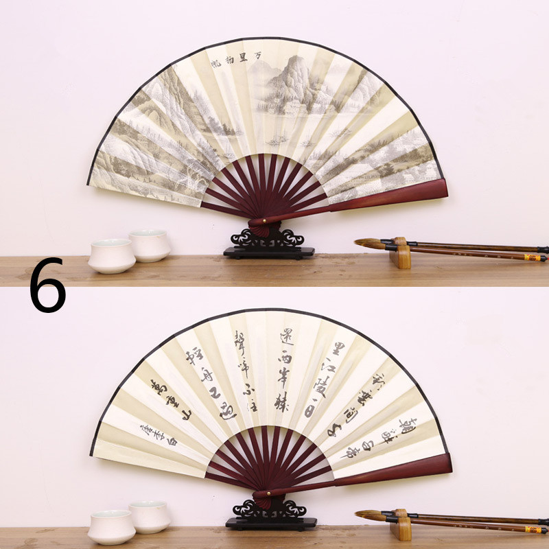 1 gab Retro salokāms zīda ventilators ķīniešu stila dekoratīvs vīriešu kabatas bambusa rokturis rokas ventilators