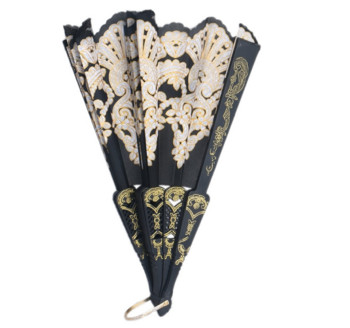 Vacclo Сгъваем ръчен вентилатор с цветя с дантела Черен сватбен танцов парти Копринени вентилатори Луксозен моден вентилатор с горещо щамповане Испански стил