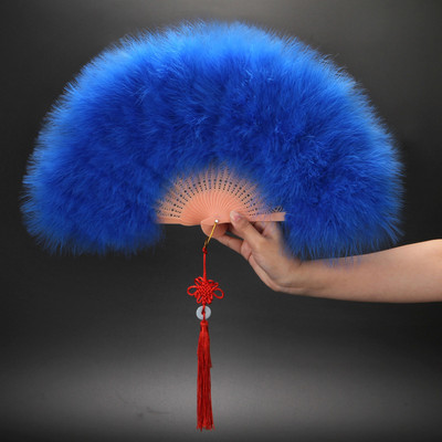 Ventilator pliabil elegant, catifea plină, colorat, cu pene albe, evantai chinezești cu nod de mână, zână, dans, decorare pentru petrecerea de nuntă