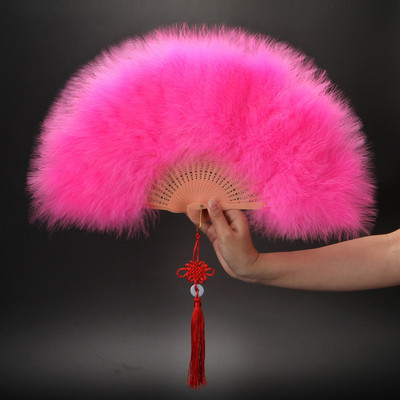 Ventilator pliabil elegant, catifea plină, colorat, cu pene albe, evantai chinezești cu nod de mână, zână, dans, decorare pentru petrecerea de nuntă