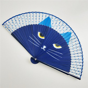 Мультяшна котка Китайска коприна Модни ръчни ветрила в японски стил Популярен прекрасен готин вентилатор Ръчен сгъваем дамски момичета шоу Вентилатори