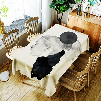 Tintes un mazgāšanas glezna Galdauts Pieneņu ziedu un meitenes fona raksts Taisnstūra ūdensizturīgs galda pārklājs Nappe De Table