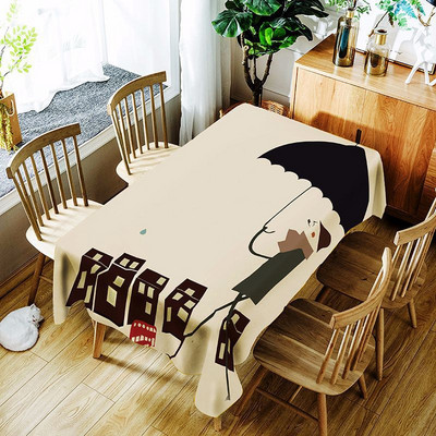 Tintes un mazgāšanas glezna Galdauts Pieneņu ziedu un meitenes fona raksts Taisnstūra ūdensizturīgs galda pārklājs Nappe De Table