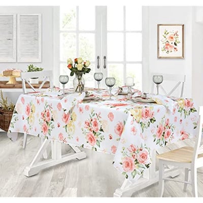 Egyszerű és stílusos húsvéti rózsa szövet terítő tavaszi rózsaszín rózsakert Könnyen kezelhető foltálló szövet asztalterítő téglalap