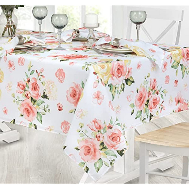 Egyszerű és stílusos húsvéti rózsa szövet terítő tavaszi rózsaszín rózsakert Könnyen kezelhető foltálló szövet asztalterítő téglalap